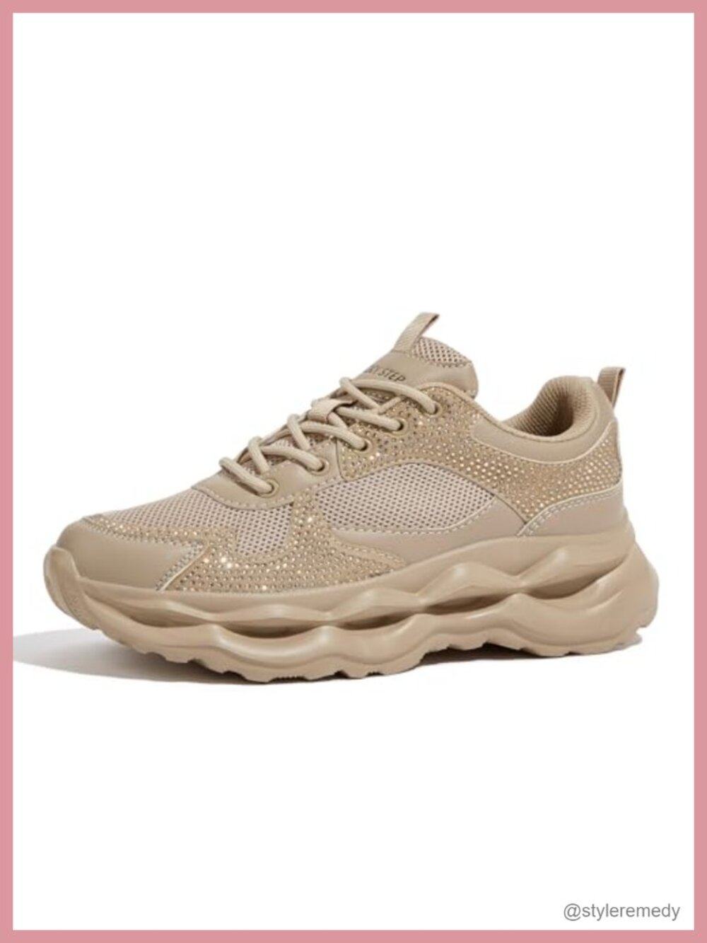 Chunky Platform Sneakers Rhinestone Bling Lace-Up Casual Walking Shoes